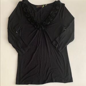 AREA Black Ruffled Blouse with Long Sleeves Women’s Size Small